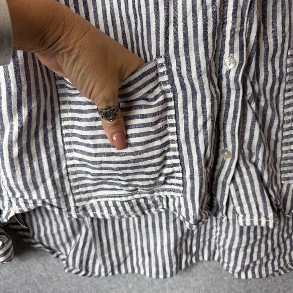 Tahari 100% Linen Button Down Shirt Womens XL Striped Hooded Lagenlook Coastal - Picture 5 of 12